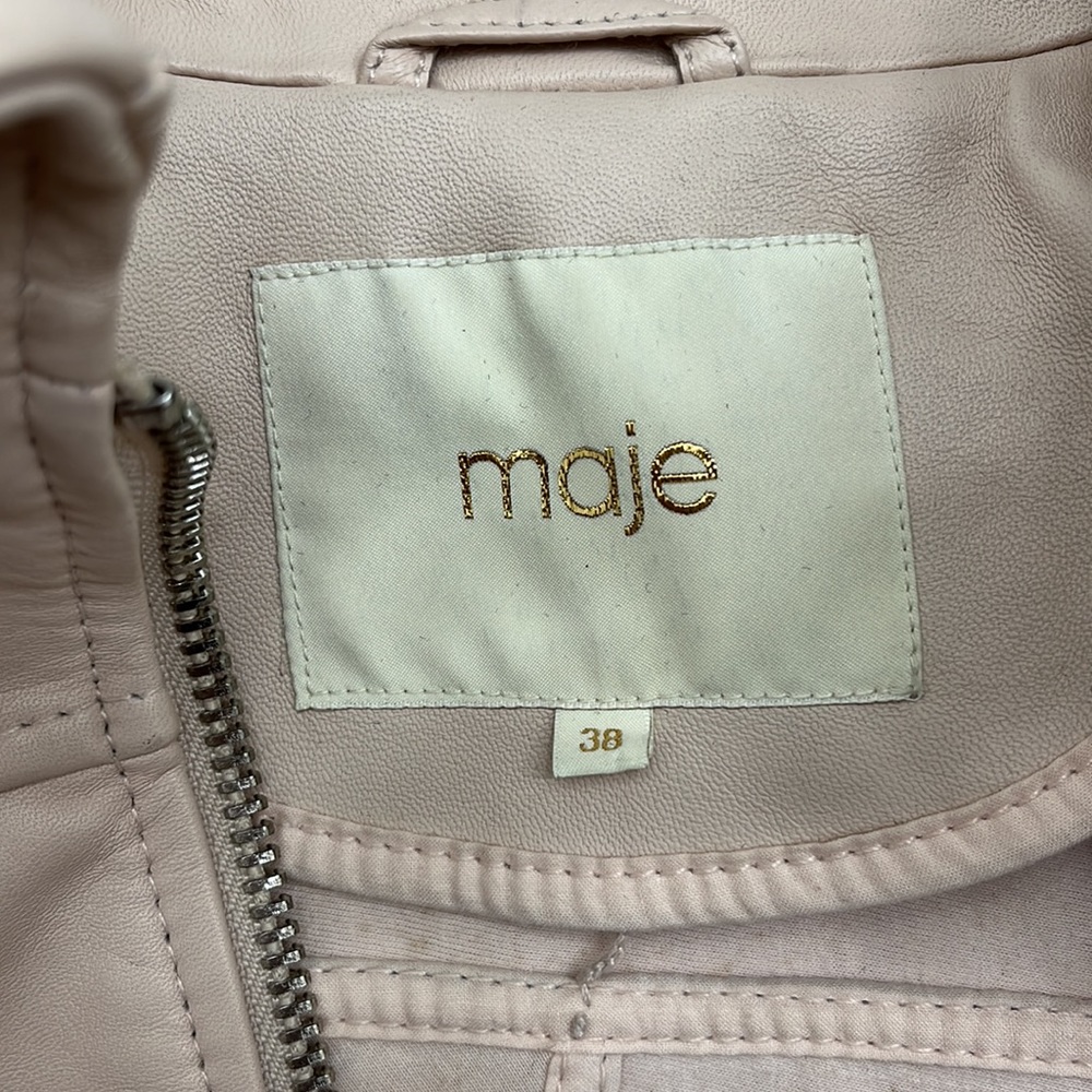-Maje Light Rose Pale Pink Brittany Cropped Lamb Leather Jacket EU38 - Picture 8 of 11